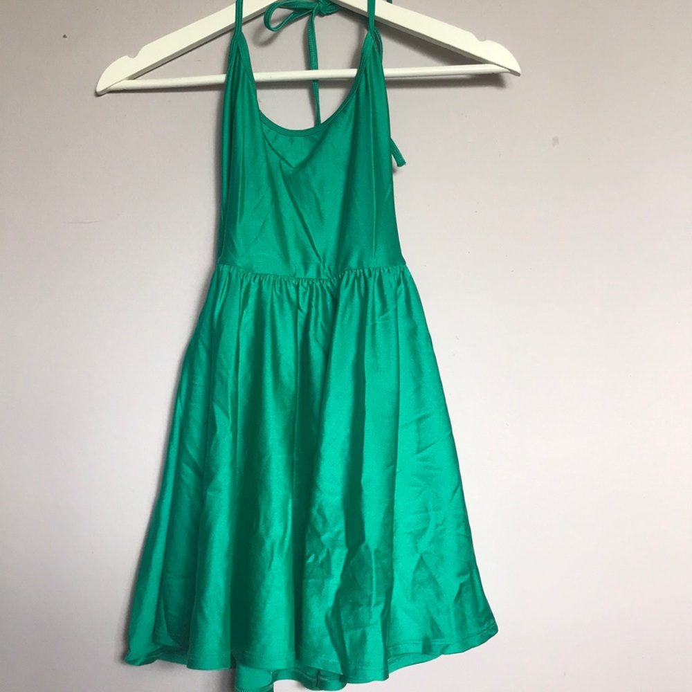Emerald green halter skater dress